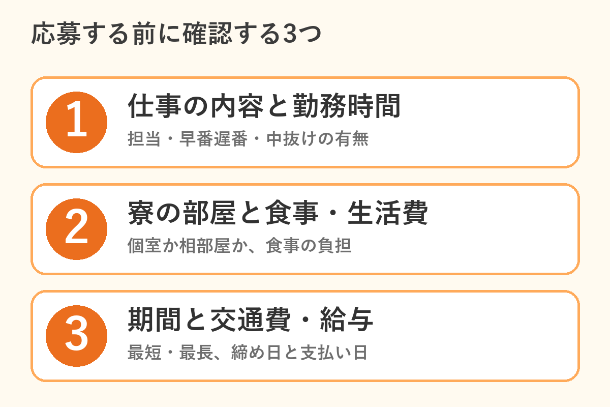 リゾートバイトの応募前に確認する3つの図